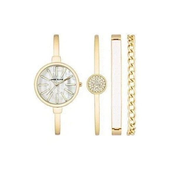 4 Pc Set Anne Klein Women's Gold-Tone Alloy Bangle Fashion Watch 41mm New Boxed - Picture 3 of 5